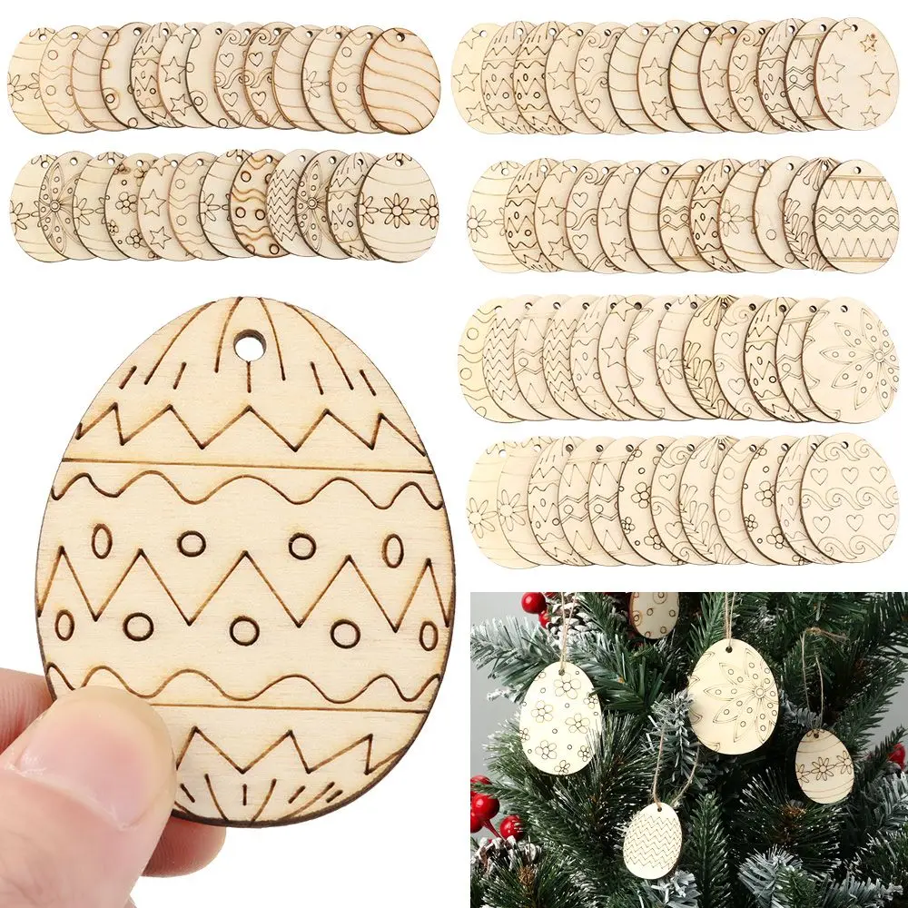 

Embellishments DIY Crafts Natural Wooden Hanging Ornaments Easter Decorations Easter Wood Chips Unfinished Easter Eggs