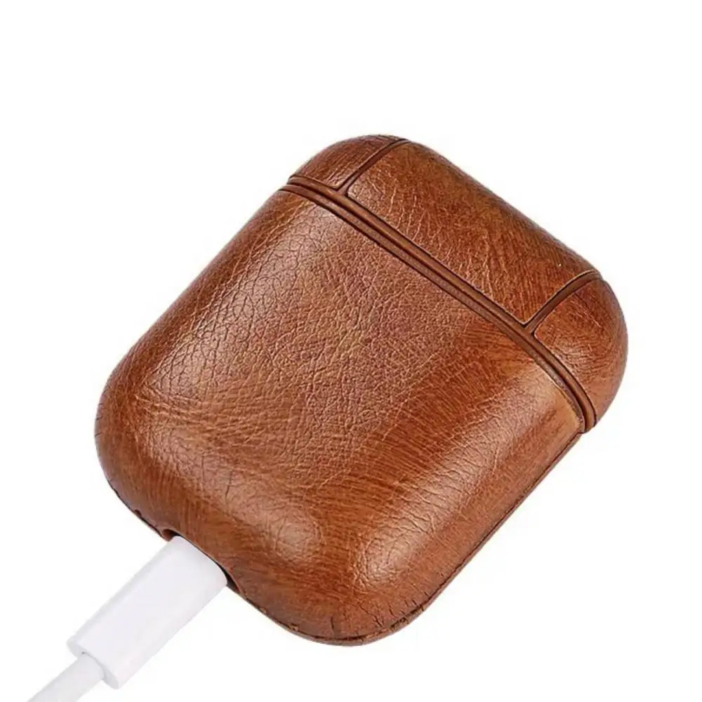 Solid Color Protective Case Cover Soft Faux Leather Shell for AirPods 2 images - 6