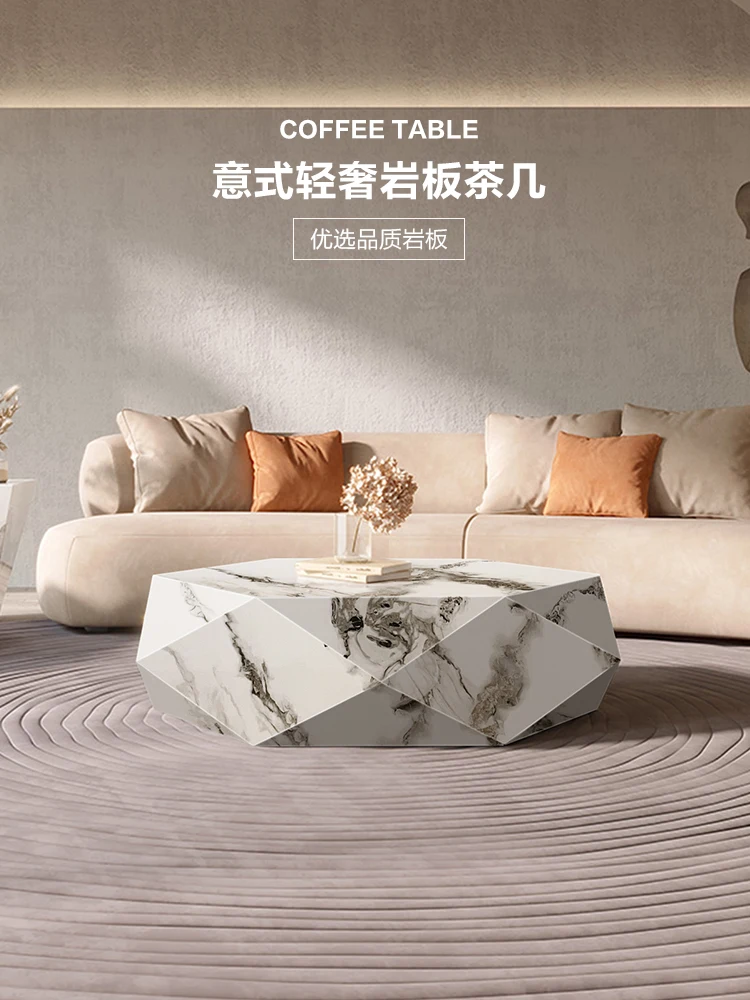 

Italian style light luxury rock plate tea table small family designer profiled modern simple polygon tea table natural marble