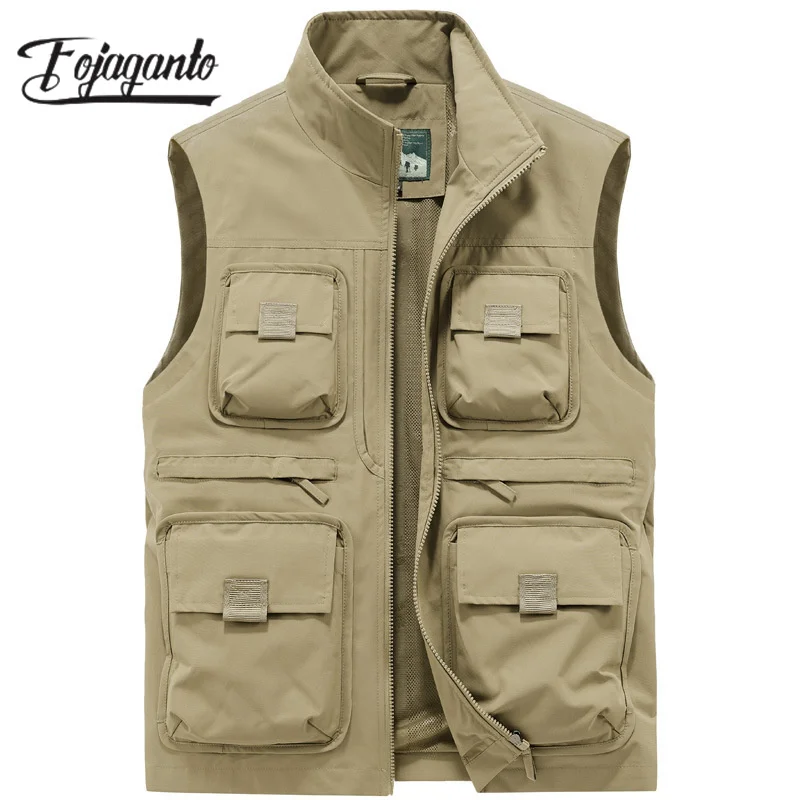 

FOJAGANTO 2023 уличный Повседневный жилет для мужчин, однотонный, с большим карманом, пальто без рукавов, высокое качество, дизайнерский жилет для рыбалки для мужчин