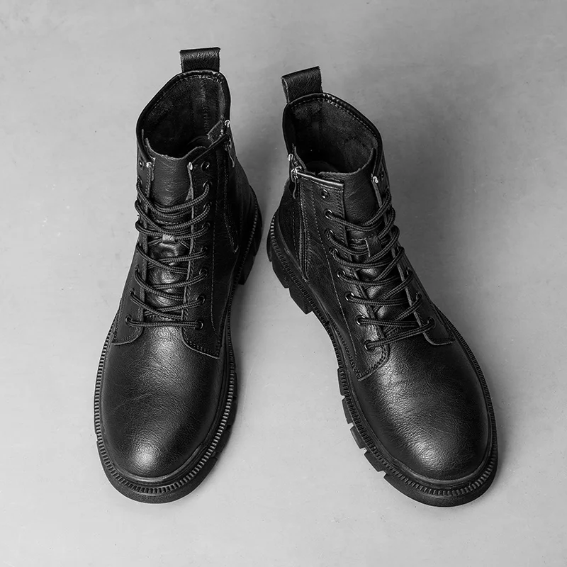 GREENGLIN-6263 New Classic Leather Men's Hiking Shoes Tie Up Men's Martin Zipper Casual Fashion Versatile Fashion Shoes