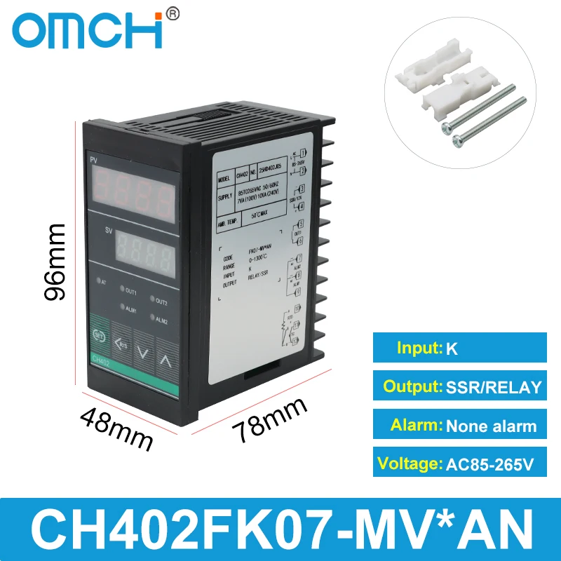 

OMCH CH102 Серия CH-B CH402 CH502 CH702 CH902 Цифровой ПИД-регулятор температуры 0-1300 ℃ Двойной выход SSR/реле, вход типа K