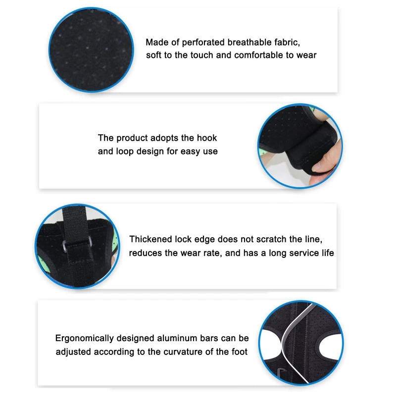 Регулируемый ортопедический поддерживающий корсет для стопы с упором на свод стопы и эластичным поясом при плантарном фасциите.