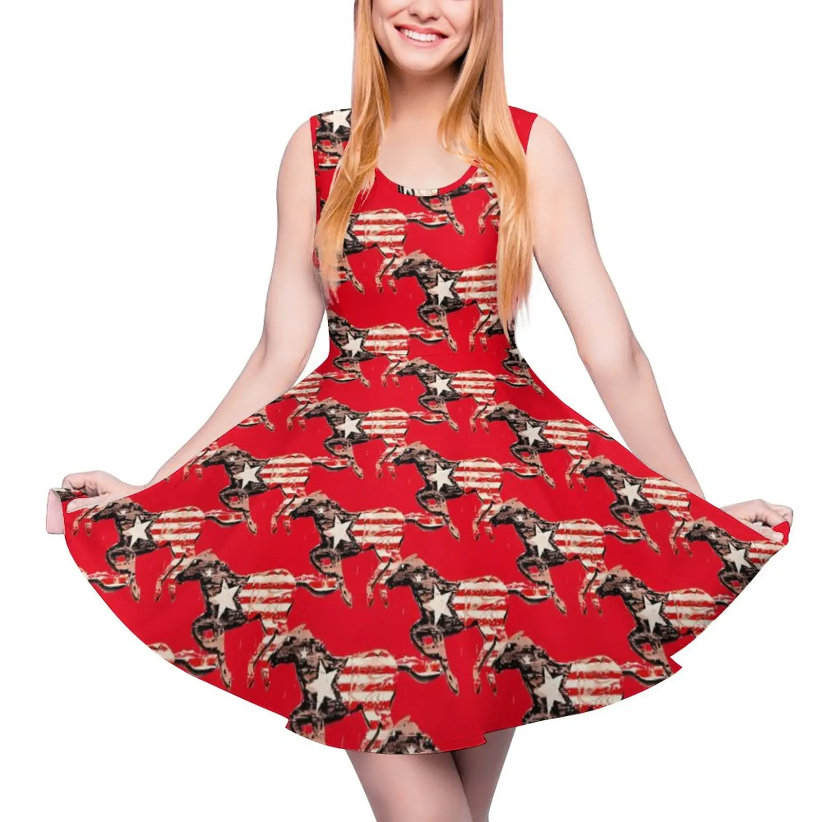 

Платье с американским флагом и лошадью, милые платья без рукавов с забавными животными, женское платье для скейтбординга с графическим принтом, подарок