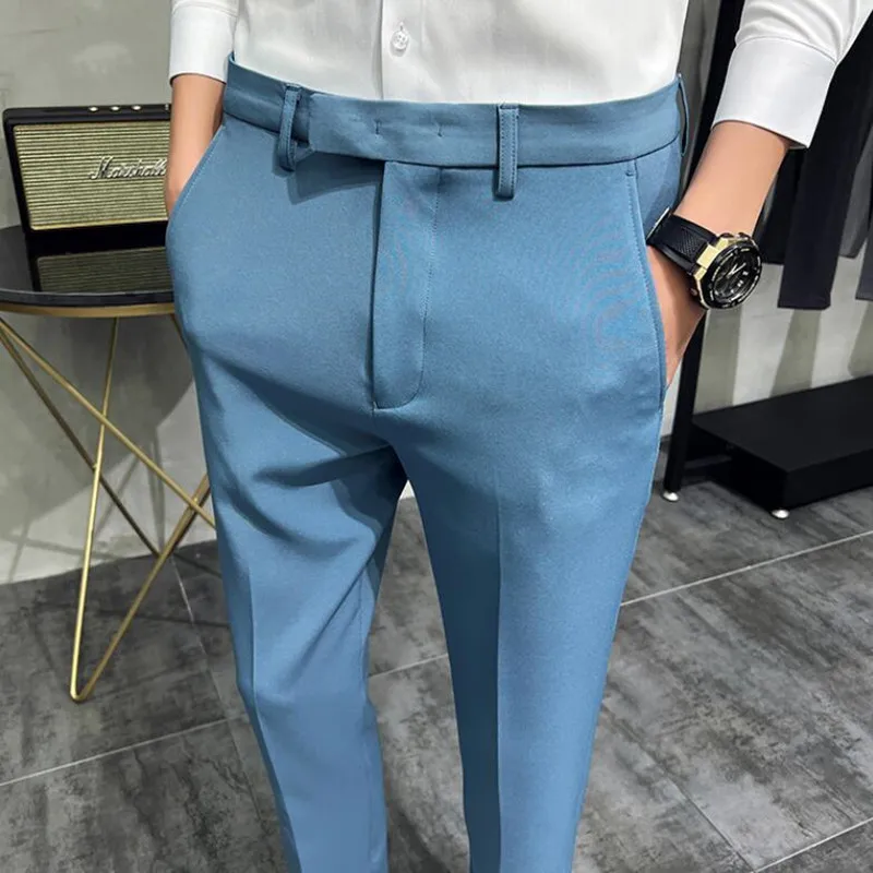 

2022 Men Summer Business Formal Pant Solid Casual Korean Slim Fit Suit Pants Mens Wedding Social Office Trousers Plus Size 29-38
