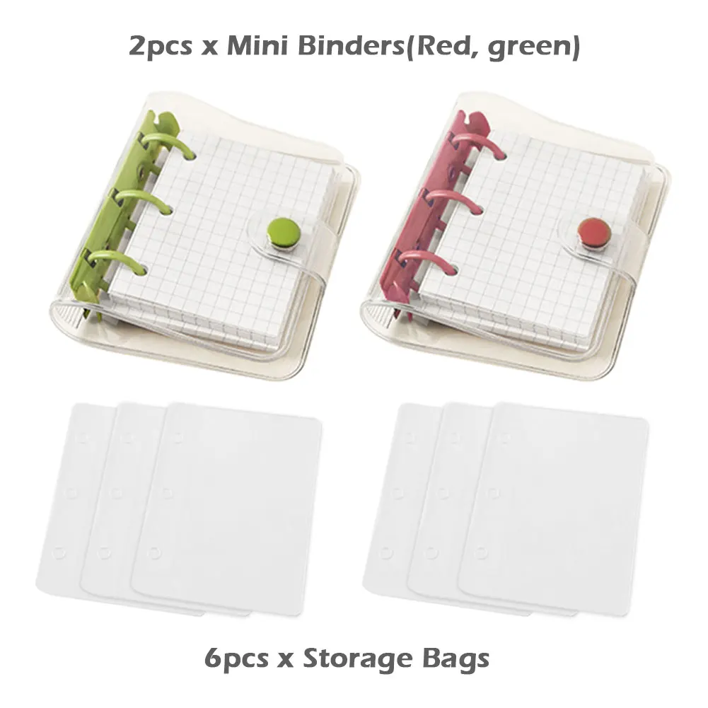 

8pcs/set Snap Button Personal Planner Clear Portable Mini Binder Diary With Inner Paper PVC Cover 3 Ring Universal Office School