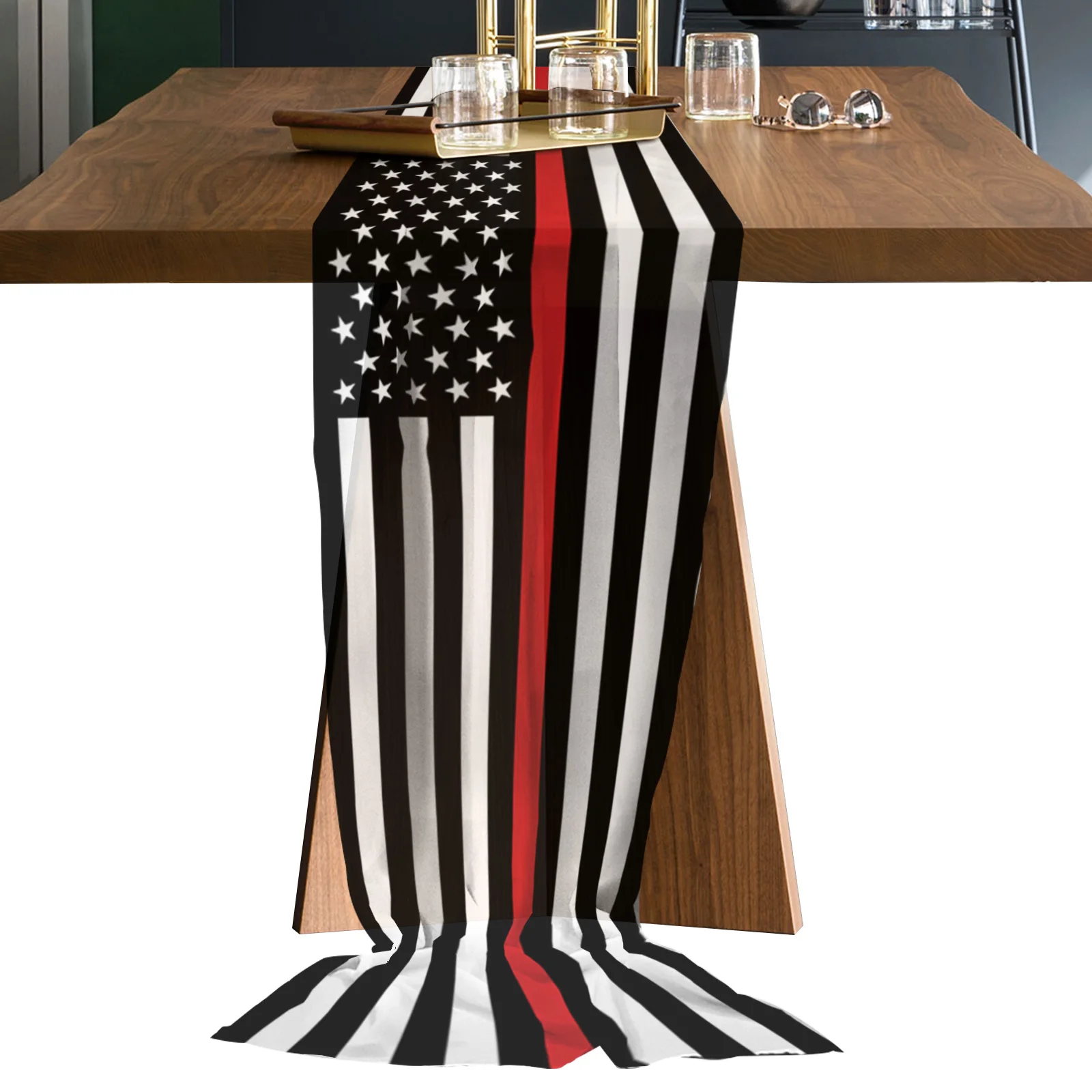 

American Flag Stripes Table Runner Sheer Chiffon Luxury Boho Wedding Party Birthday Gauze Tablecloth