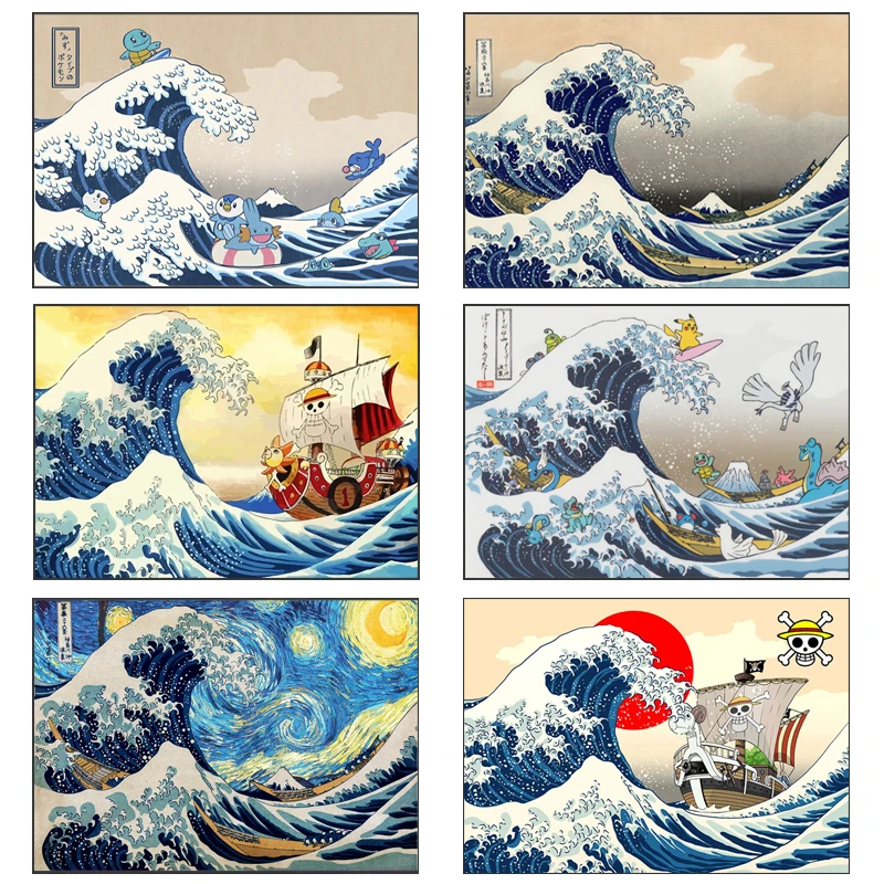 Постеры The Great Wave Pokemon One Piece японское комиксное аниме картины на холсте и принты