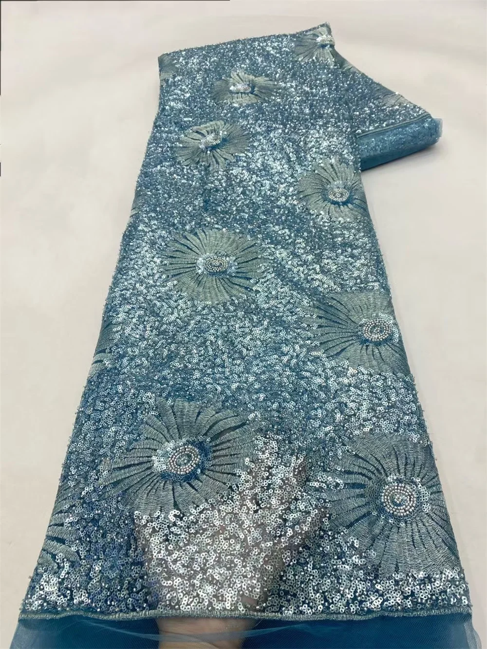 Персиковая высококачественная африканская кружевная ткань ручной работы с