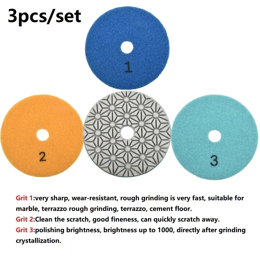 

High Quality Polishing Pads Tool Stone Wet/Dry 100mm 3pcs 4 Inch Accessories Diamond + Resin Powder Replacement