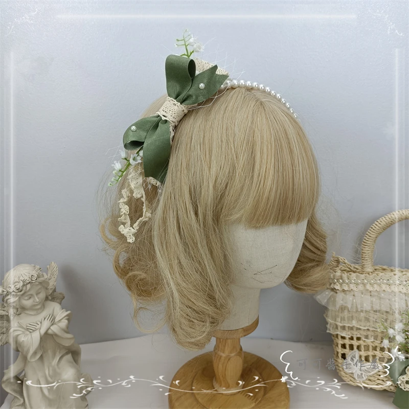 Оригинальный обруч ручной работы с бантом в виде ландыри и долины Лесной галстук