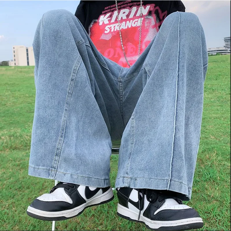 Blue Baggy Jeans Men Fashion Casual Oversized Wide Leg Jeans Mens Japanese Streetwear Hip Hop Loose Straight Denim Trousers Men