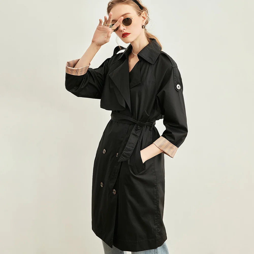 Winter Women Black Trench Coat Women's Mid-Length 2022 Spring and Autumn Tooling Design Sense Small Jacket Women's Clothing