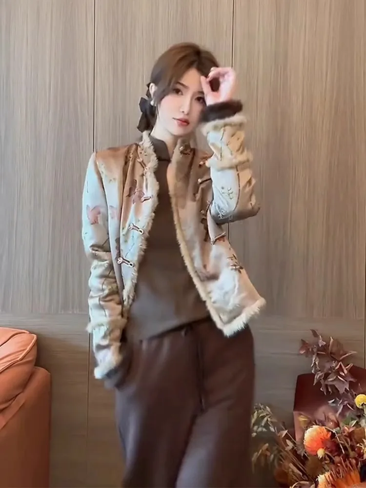 Зимняя одежда Новая китайская куртка на хлопковой подкладке Женская