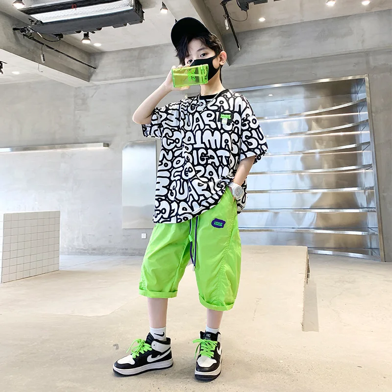 

Футболка и шорты для мальчиков, с буквенным принтом, на Возраст 4-14 лет