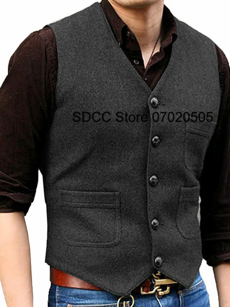 

Men's Suit Vest Tweed Sleeveless Jacket Slim Fit Fashion Casual Wedding Dress سترات بدون أكمام