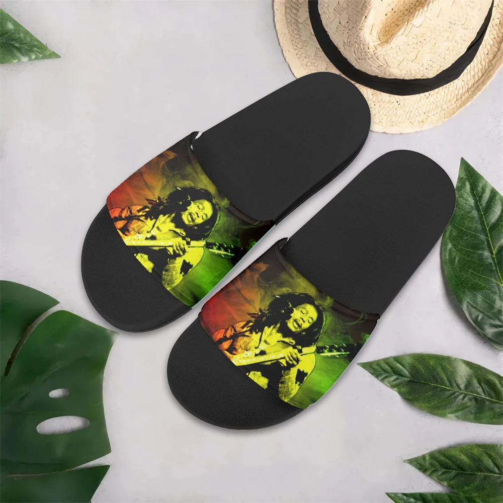 

ELVISWORDS Reggae Music Print Jamaica Casual Outdoor Slippers for Women Men Beach Non-Slip Flip Flop Cool Bob Slide Sandal Gifts