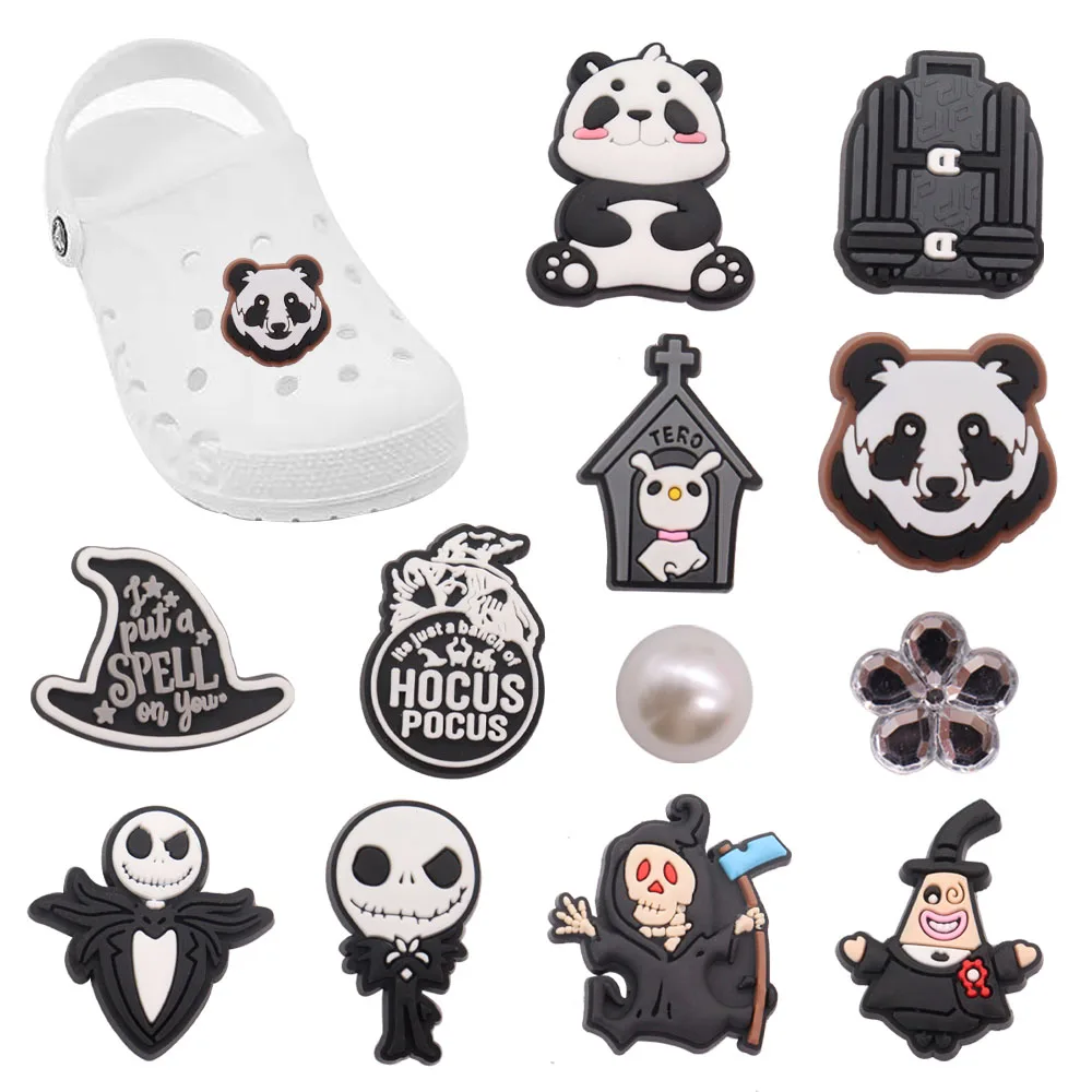 

Смешанные браслеты Jibz из ПВХ с пряжкой Croc, 50 шт., наденьте заклинание на вас, шапка волшебника, чашка, панда, цветок, Череп, призрак, сандалии, у...