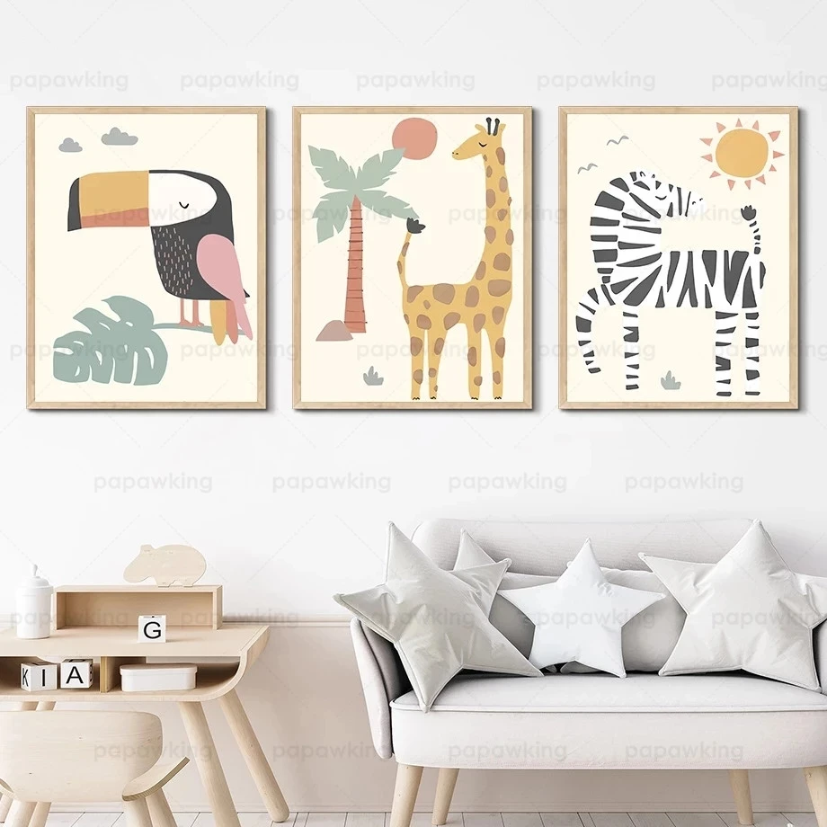 

Cartoon Lion Giraffe Leopard Sloth Elephant Wall Art Canvas Painting Nordic Posters and Prints Wall Picture Baby Kids Room Decor