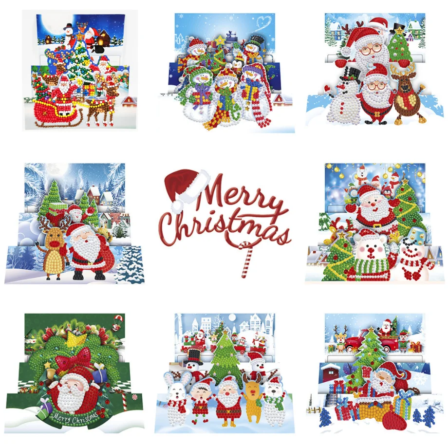 

8pcs DIY Diamond Painting Greeting Card Special-shaped Part Drill Merry Christmas Embroidery Kit Santa Claus Xmas Postcards Gift