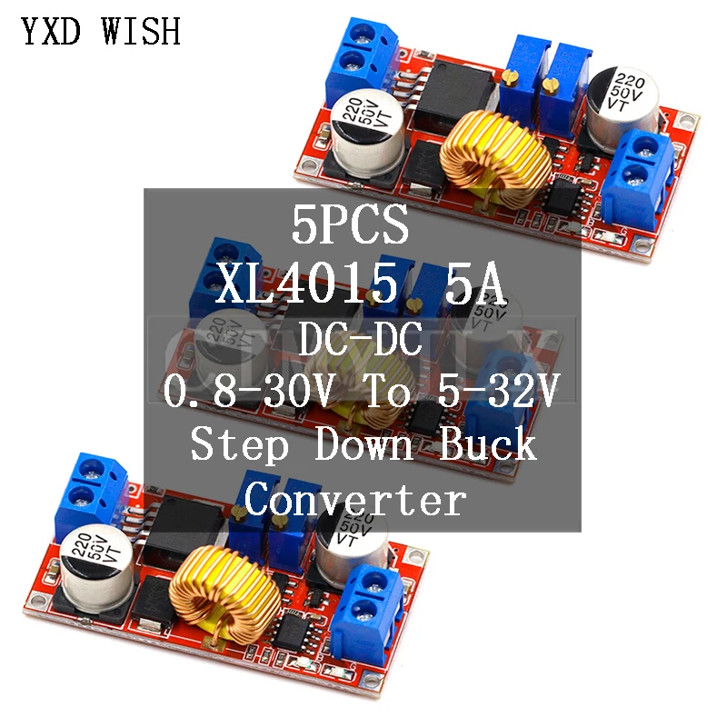 

5pcs 5A DC to DC CC CV Lithium Battery Step down Charging Board XL4015 Led Power Converter Lithium Charger Step Down Module