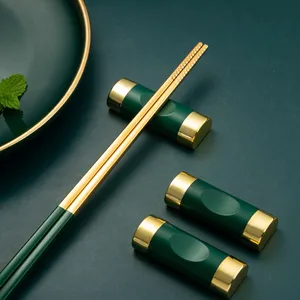 2pcs dark green gold alloy chopstick holder pincushion knife fork spoon stand racktableware rest stand cute kitchen gadget sets free global shipping