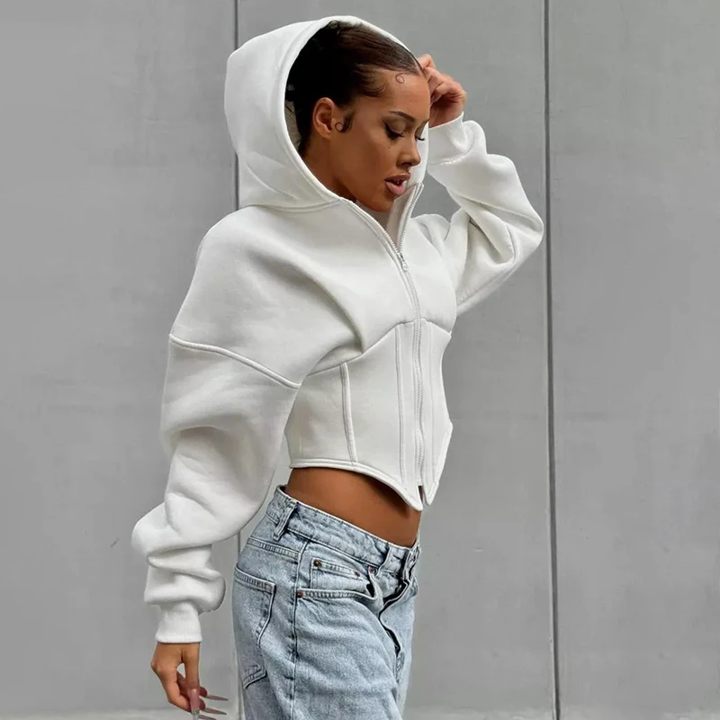 Женский флисовый кардиган на молнии с длинным рукавом и капюшоном