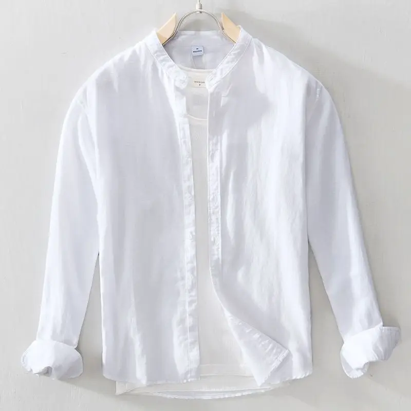 

2023 Men's Linen Shirt Solid Color Loose Chinese Style Summer Stand Collar Single Breasted Fashion Casual Shirt Commuting Korean