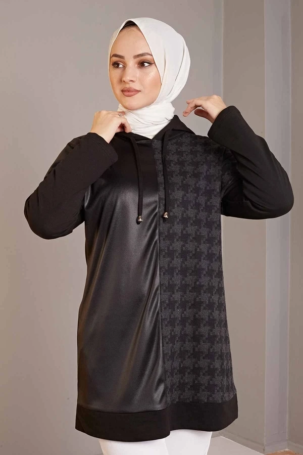 Leather Look Crowbar Pattern Sweat Summer Spring 2021 ladies muslim clothes for woman casual long sleeve