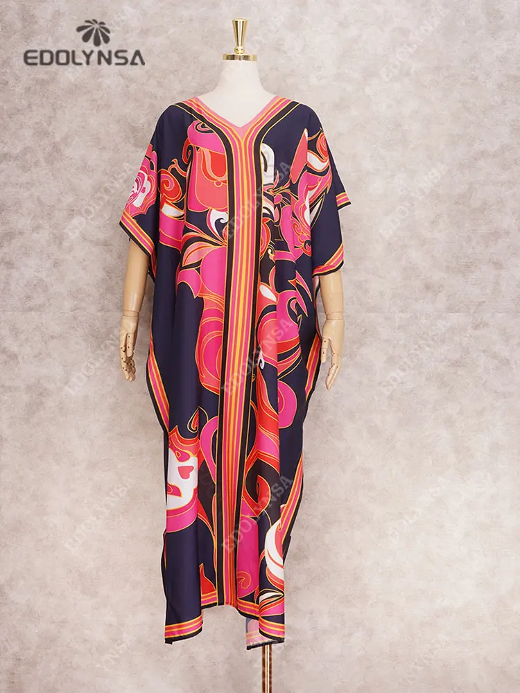 Длинный кафтан в богемном стиле накидки для бикини с принтом сексуальное