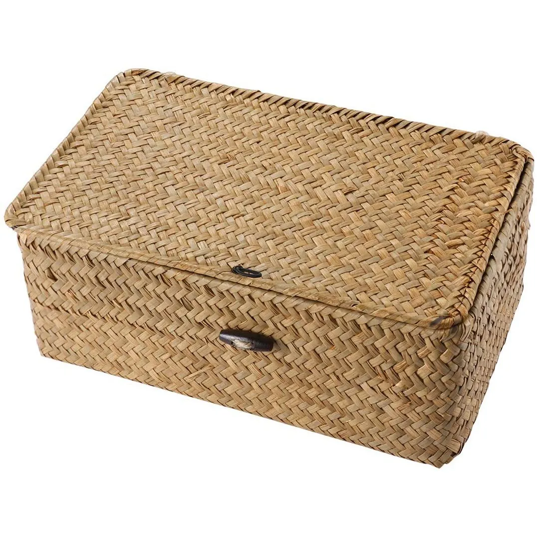 

Seagrass Hand Woven Storage Box Storage Box Storage Basket Makeup Organizer Multipurpose Container with Lid