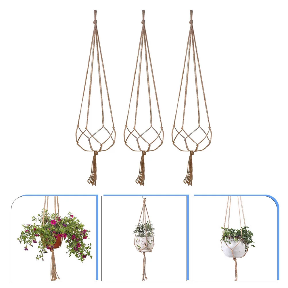 

3 Pcs Hanging Basket Flower Macrame Hangers Flowerpot Net Bag Bohemia Jute Woven Pots Holder Rope Planter String Bags