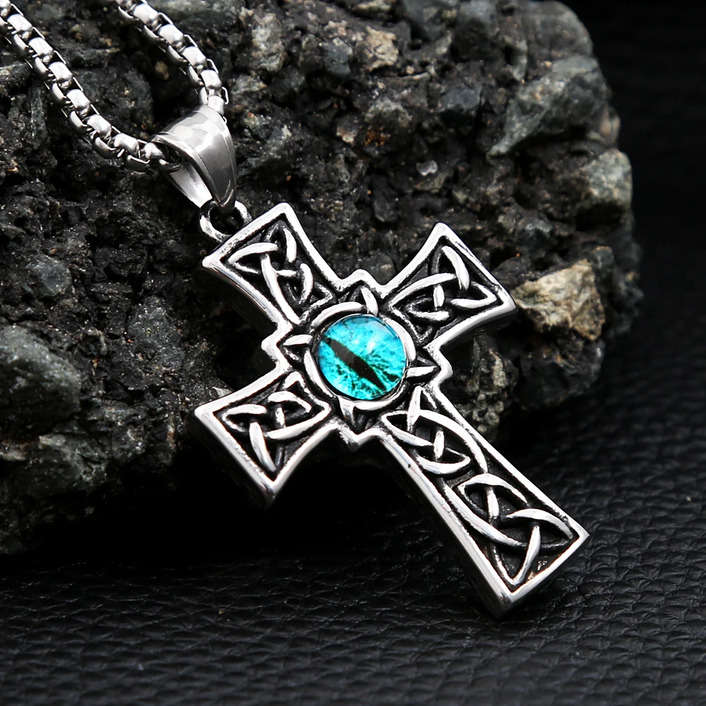 

Retro Celtic Knot Cross Pendant Necklace For Men Women Stainless Steel Viking Eye Stone Necklaces Fashion Jewelry Gift Wholesale