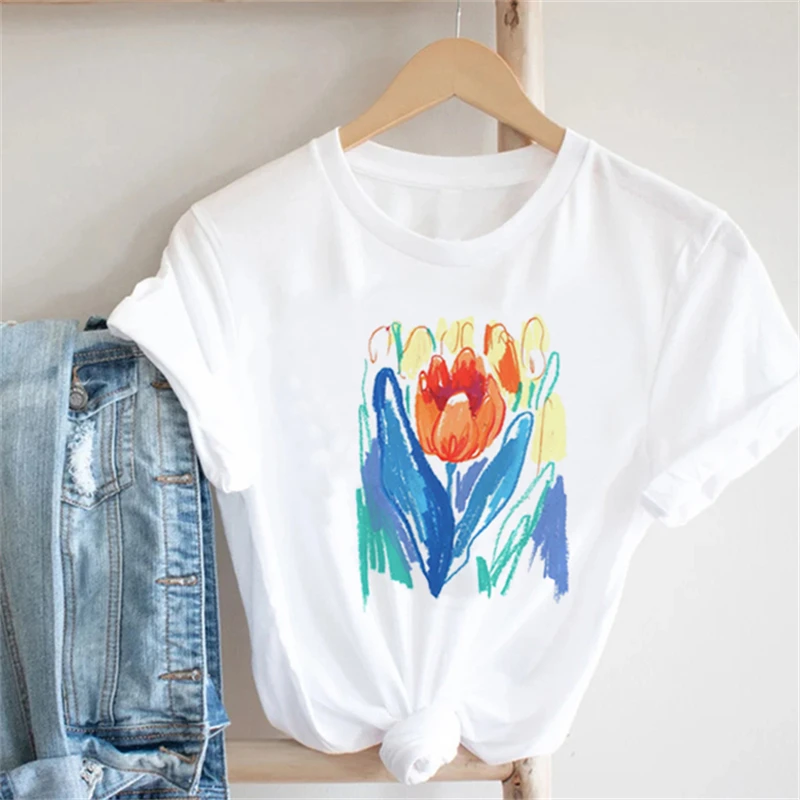 

New All-match Cute Short Sleeve Ladies Cartoon Summer Ladies Print T-shirt Print Pattern Top Ladies White Casual T-shirt Clothes