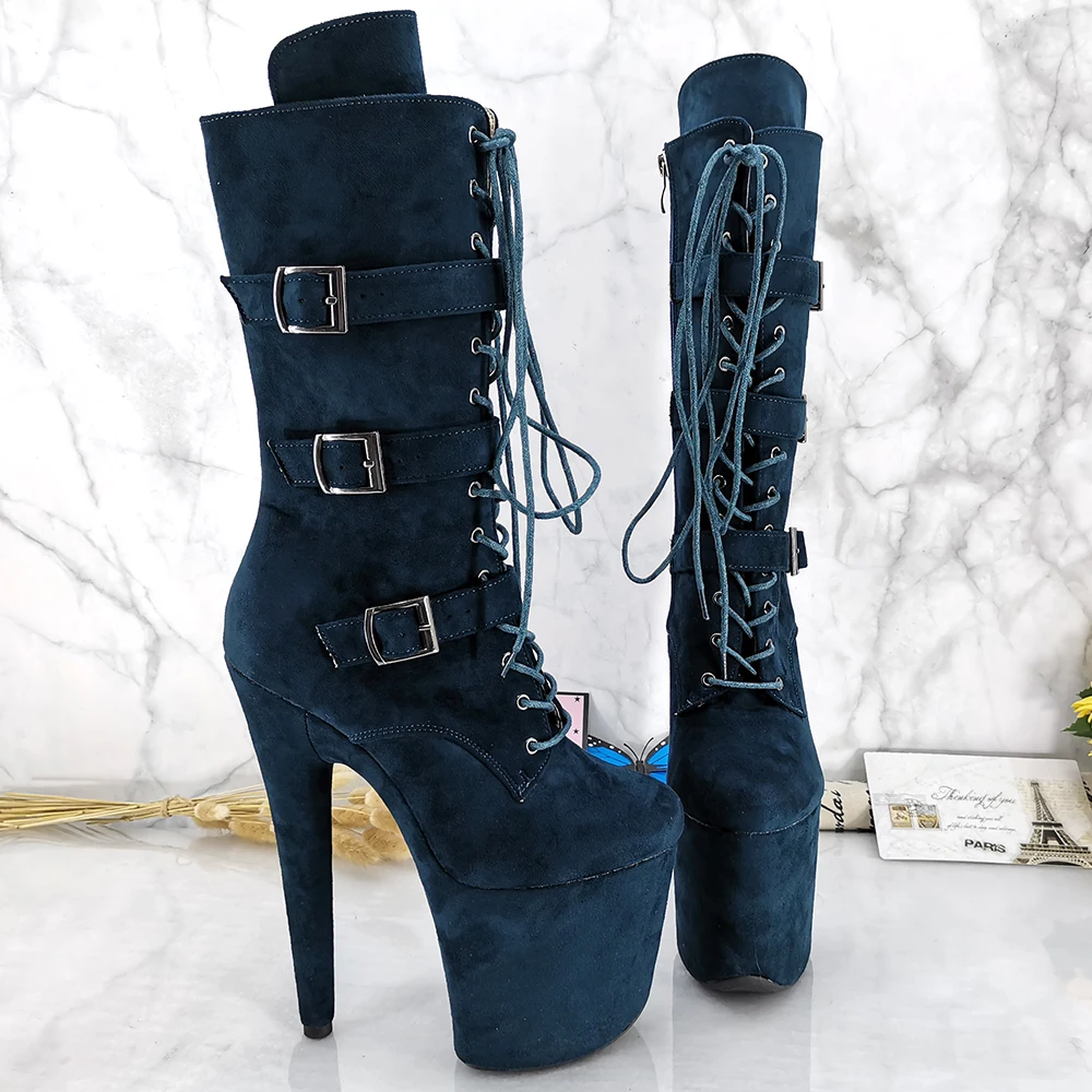 Leecabe Suede  20CM/8inches Pole dancing shoes High Heel platform Boots closed toe Pole Dance booties with buckle