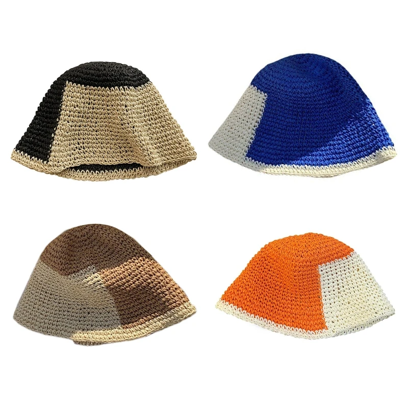 

MXMB Summer Fisherman Hat for Women Crochet Bucket Hats Color Matching Wide Brim