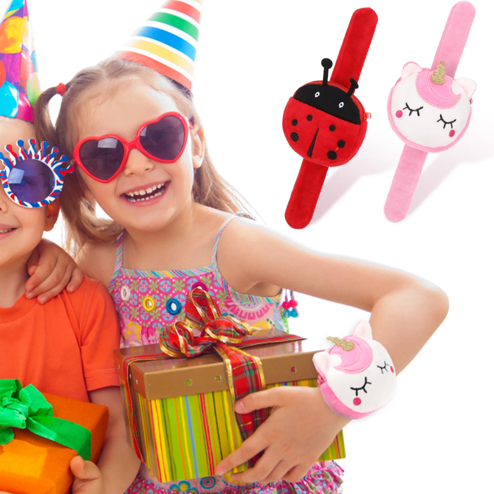 

2 Pcs Kids Presents Ring Coin Purse Slap Bracelet Plush Toy Small Stuffed Animals Cloth Baby Ladybug