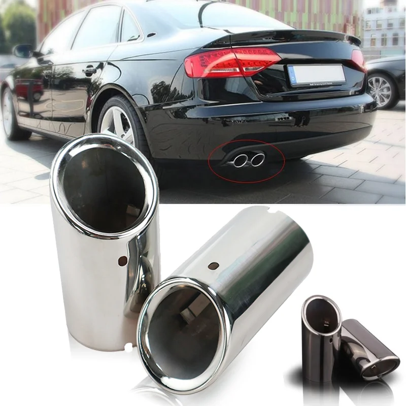 

2pcs Car Stainless Steel Chrome Exhaust Headers Tip Pipe Tail Rear Muffler Pipe for Audi A4 B8 A4L Q5 2007-2014 Car Accessories