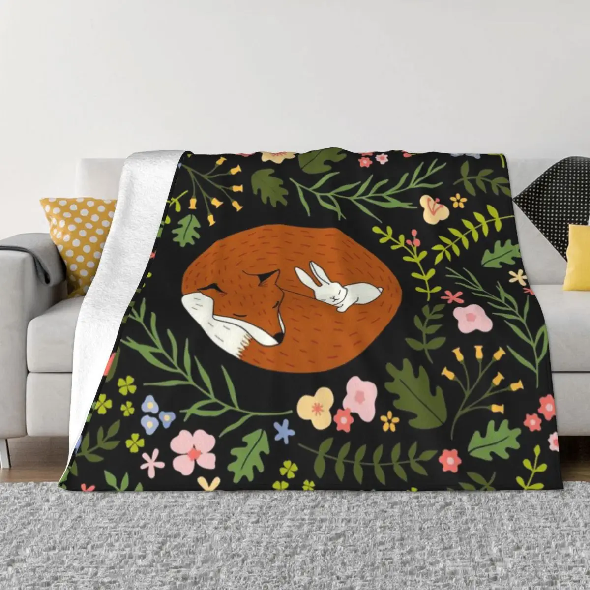 Супермягкое Флисовое одеяло дружба лиса-кролик BgBlack An