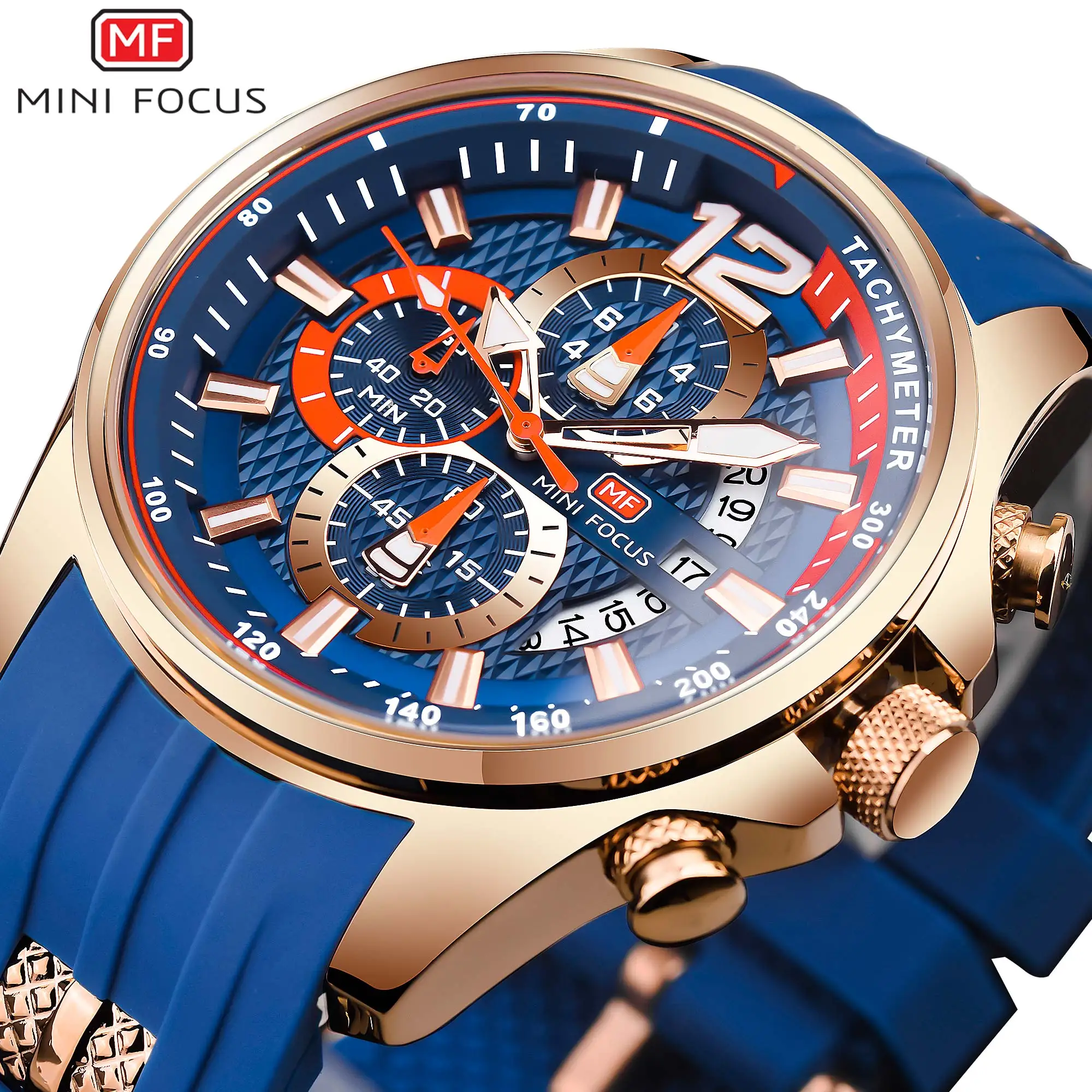 

MINI FOCUS Men's Sport Watch Multifunctional Quartz Wristwatch With Calendar 3 Dials Luxury Chronograph Watches Silicone Strap