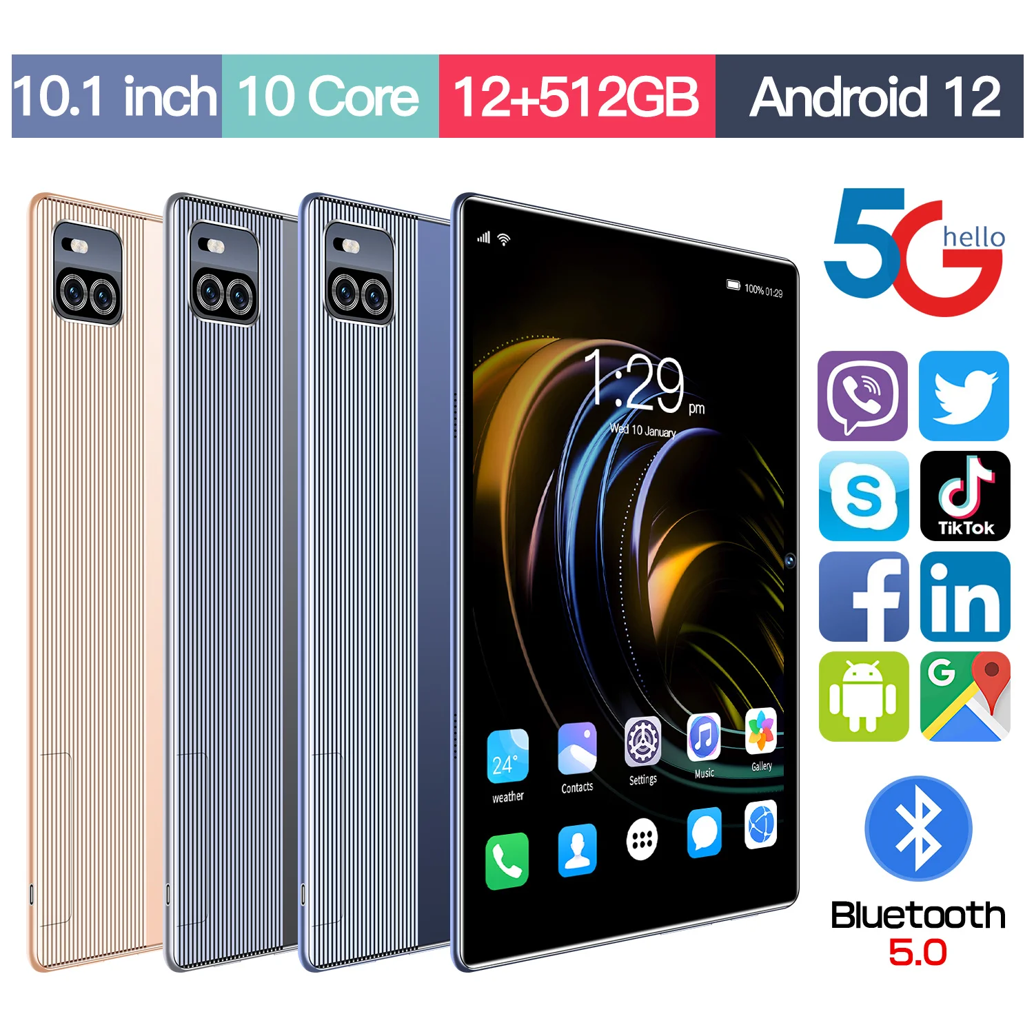 

2022 new 10.1-inch 5G tablet 12GB+512BG Android 12 full screen office phone 2-in-1 mobile phone 8-core dual card GPS+wifi+Bluet
