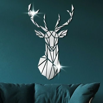 3D Mirror Wall Stickers Nordic Style Acrylic Deer Head Mirror Sticker Decal Removable Mural for DIY Home Living Room Wall Decors 1
