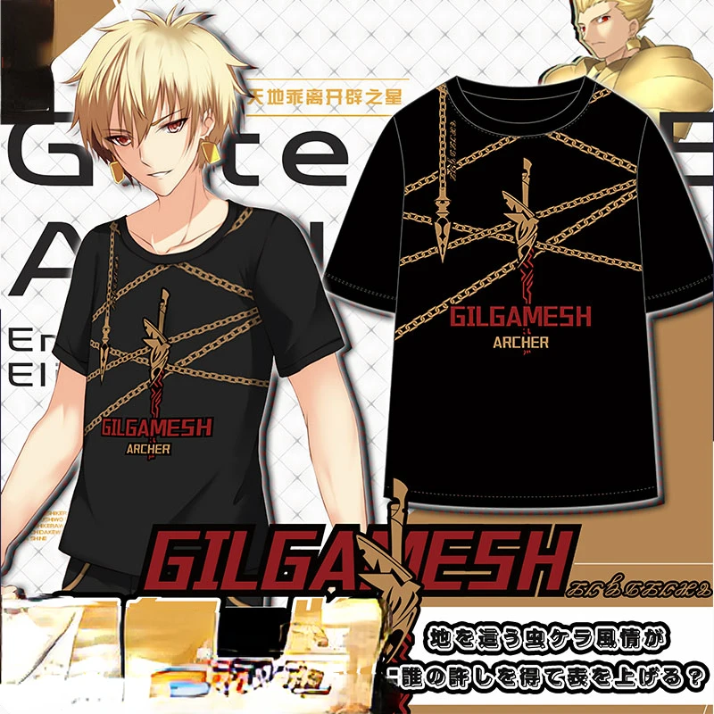 Фото Футболка с 3D-принтом Game Fate Grand Order Gilgamesh для женщин и мужчин, летняя, с круглым вырезом, коротким рукавом, забавная футболка с графическим принтом Fate Stay Night №1