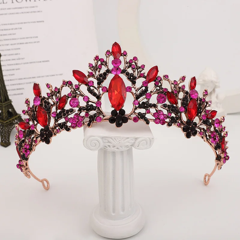 Rose Rhinestone Tiara Crowns Headband Bride Party Crystal Diadem Bridal Wedding Hair Jewelry Ornaments