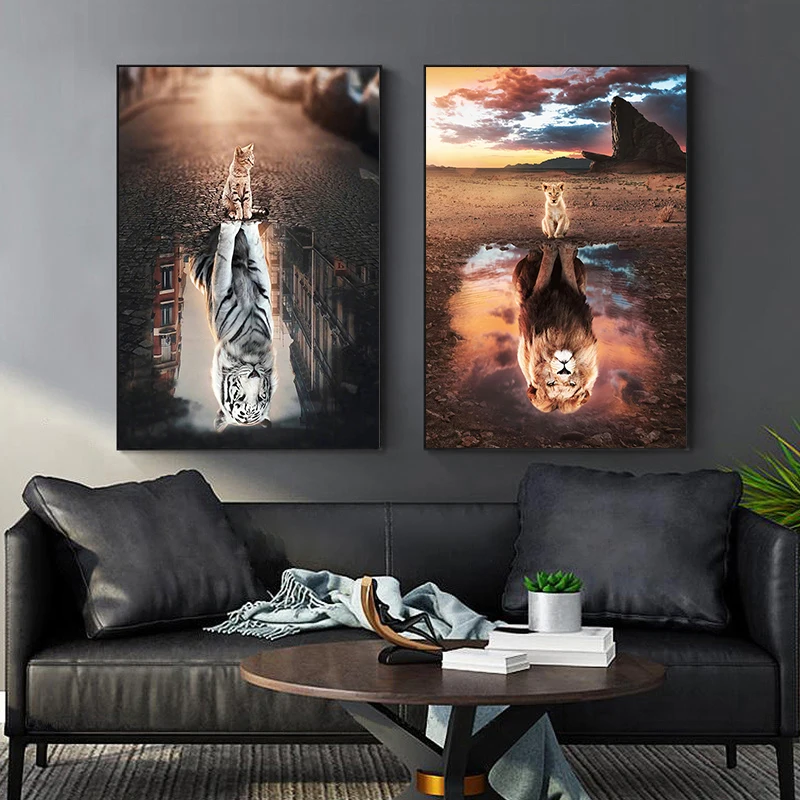 

Animal Inspirational Canvas Painting Big Little Lions Mindset Wall Art Poster Prints Wall Pictures for Living Room Home Cuadros