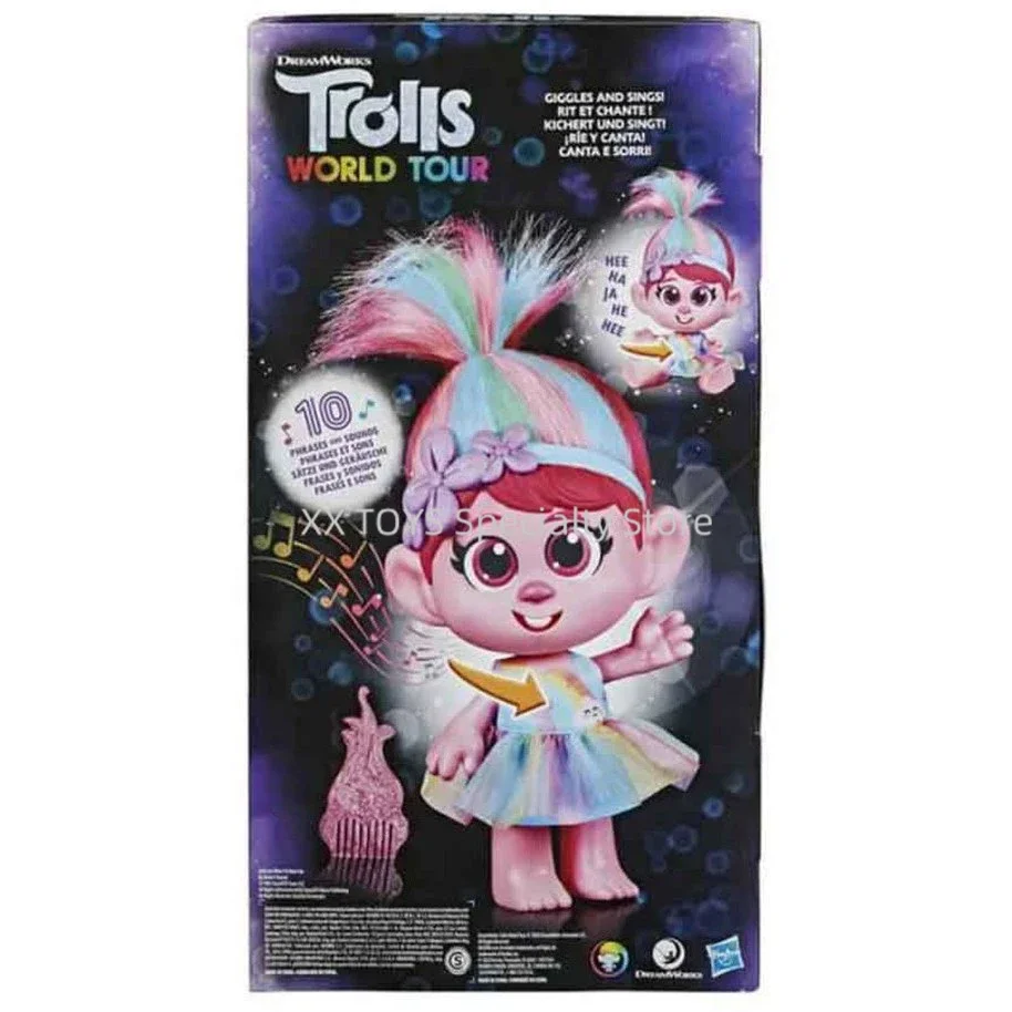 Тролли World Tour Poppy Doll Giggles and Sings Электронные звуковые куклы Волшебные волосы Эльф