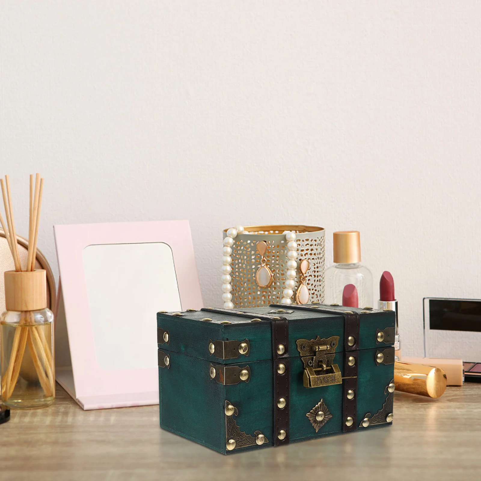 

Wooden Toy Box Jewelry Storage Case Locked Treasure Gift Boxes Metal Coin Bank