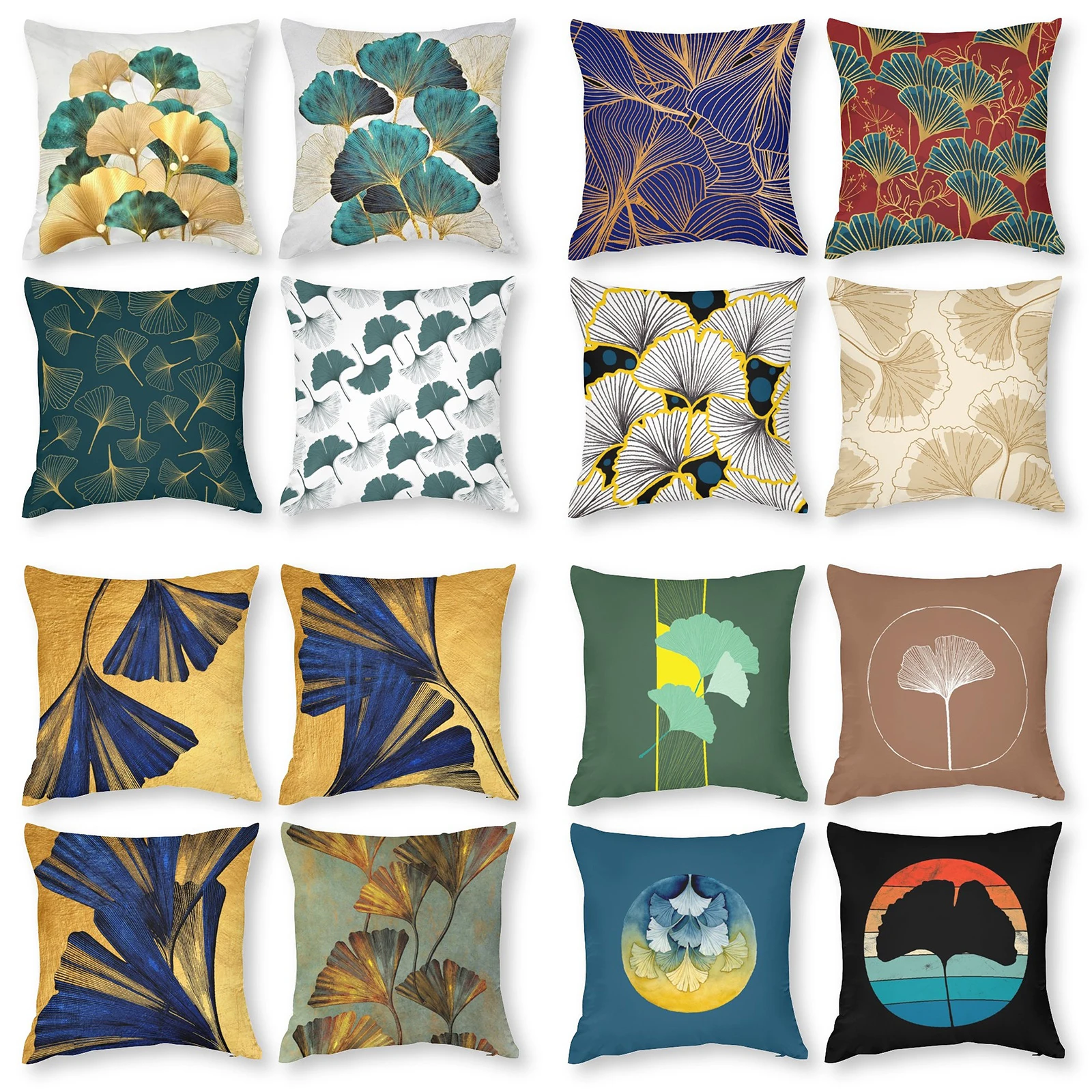 

Throw Pillow Cover 18x18 Inch Ginkgo Flower and Leaf Pattern 24 Colors Polyester New Square Slipover Pillowcase Car