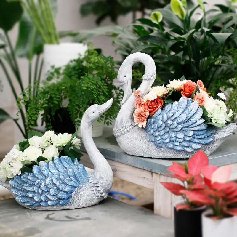 

Цветочный горшок в виде лебедя, украшение для балкона, украшение для двора, животные, большая Личная креативная декорация для сада и сада