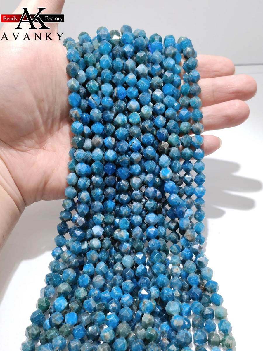 

Natural Blue Apatite Stone Round Stone Beads Faceted Loose Spacer For Jewelry Making DIY Necklace Bracelet 15''6-10mm